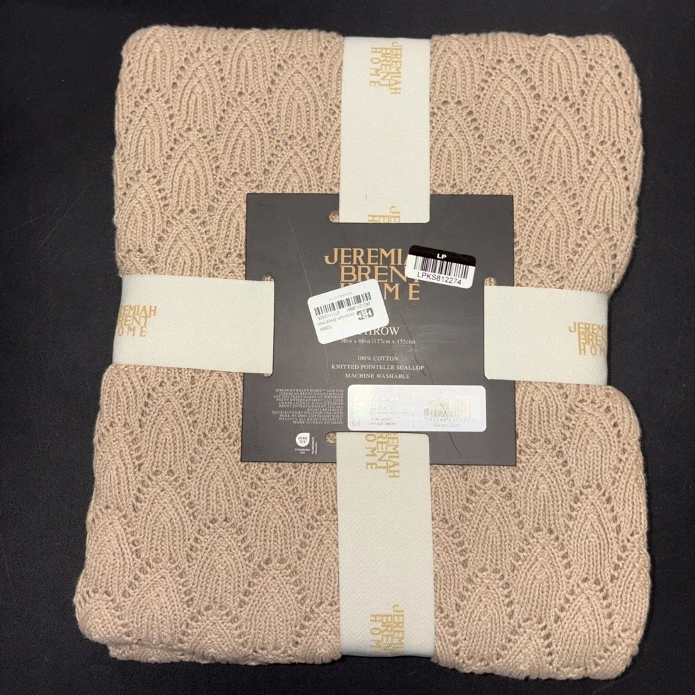 Sand Jeremiah Brent Home 100% Cotton Knitted Pointelle Scallop 50in x 60in 20747